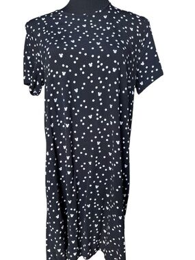 Disney Mickey Minnie Mouse Club Polka Dot Dress Women M Black White Shift